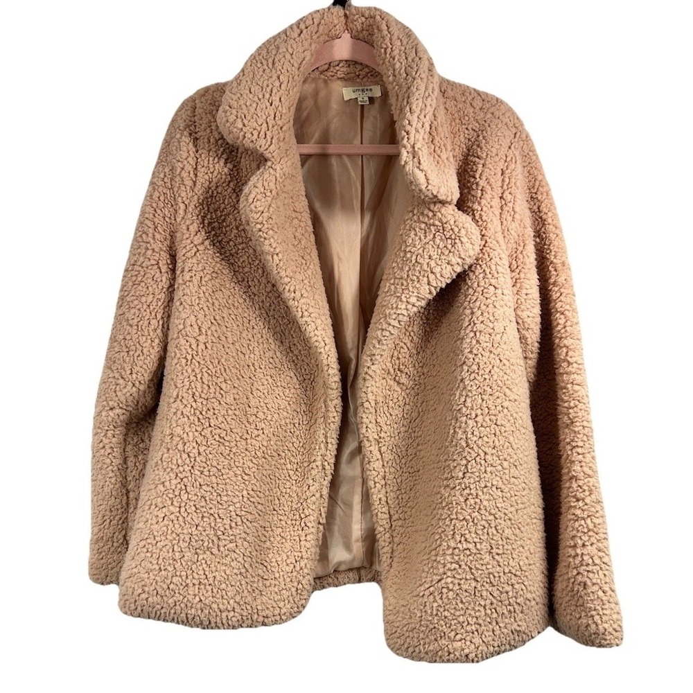 UMGEE Oversized‎ Sherpa Teddy Jacket Size S Open Front Blush Pink Cozy Boho Soft